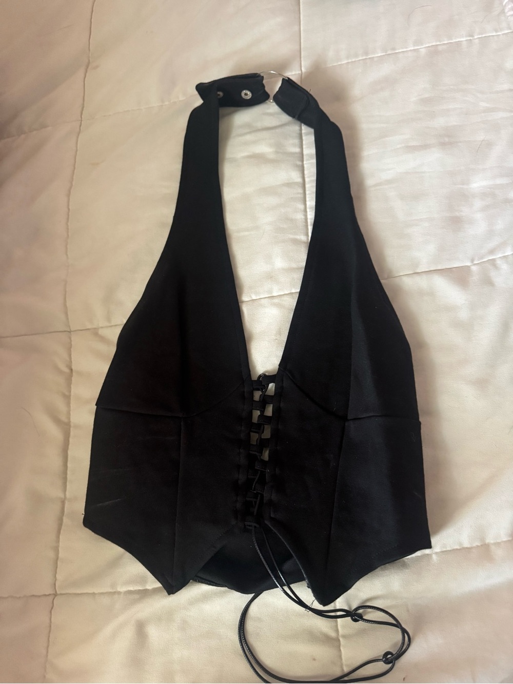 Fashion Nova Black Halter Lace-Up Crop Top